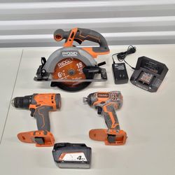 Ridgid Cordless 18V Power Tools: Circular Saw, Drill, Impact Driver, Battery & Charger