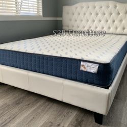 Queen White Crystal Button Bed With Ortho Mattress Included!!