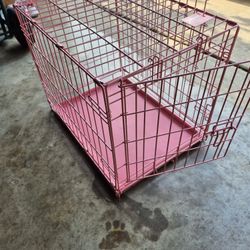 Single Door Collapsible Wire Dog Crate, Pink, 24 inch