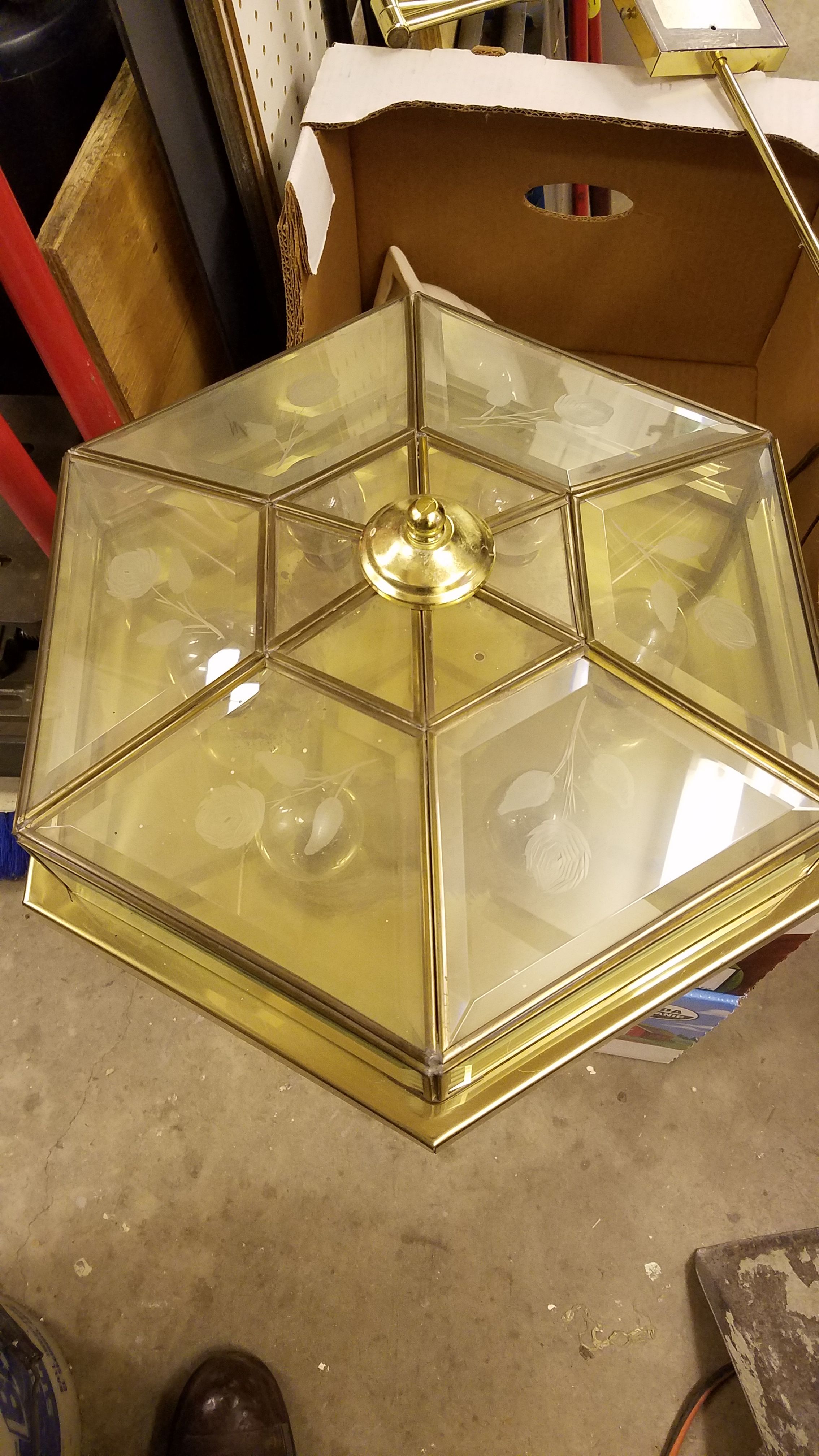 Brass and glass vintage 80s-90s flush mount ceiling light fixture