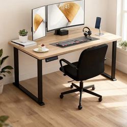 ✌️ FLEXISPOT 4 Legs Standing Desk 71x36 Inch Electric Adjustable Height with Splice Board Home Office Sit Stand Up Desk, natural wood Top + black Fram