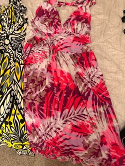 Pink Tropical Print Halter Maxi Dress