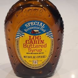 1976 Vintage Log Cabin Bicentennial Syrup Buttered Empty Bottle with lid