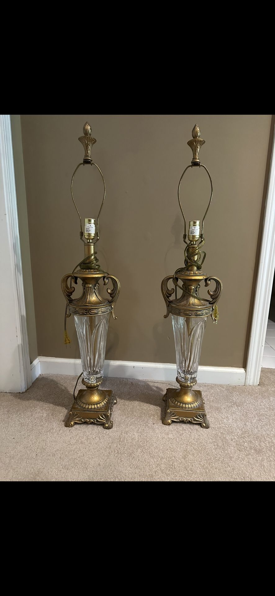 Beautiful Real Czech Crystal Antique Lamps For Sale 