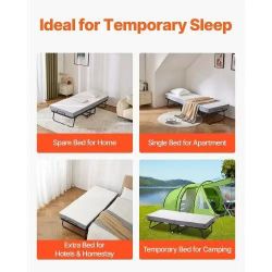 484*Rollaway Bed, 31 in x 75 in Folding Bed with 5 in Mattress, Twin Size Foldable Bed with Sturdy Metal Frame & Memory Foam Mattress, Portable Twin R