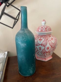Z Gallerie Teal Sea Glass Bottle Vase - NEW!