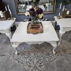 Coffee Table And 2 Side Tables Painted Cappuccino White Lightly Distressed