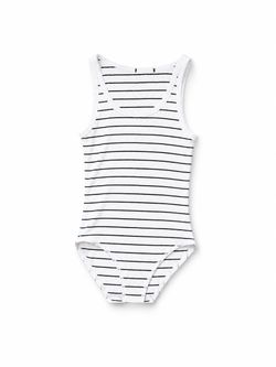 White and black striped body suit