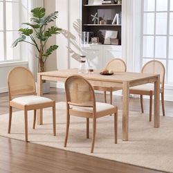 Envelor Modern Chenille Upholstered Rattan Back Dining Chair with Beechwood Legs Set of 2