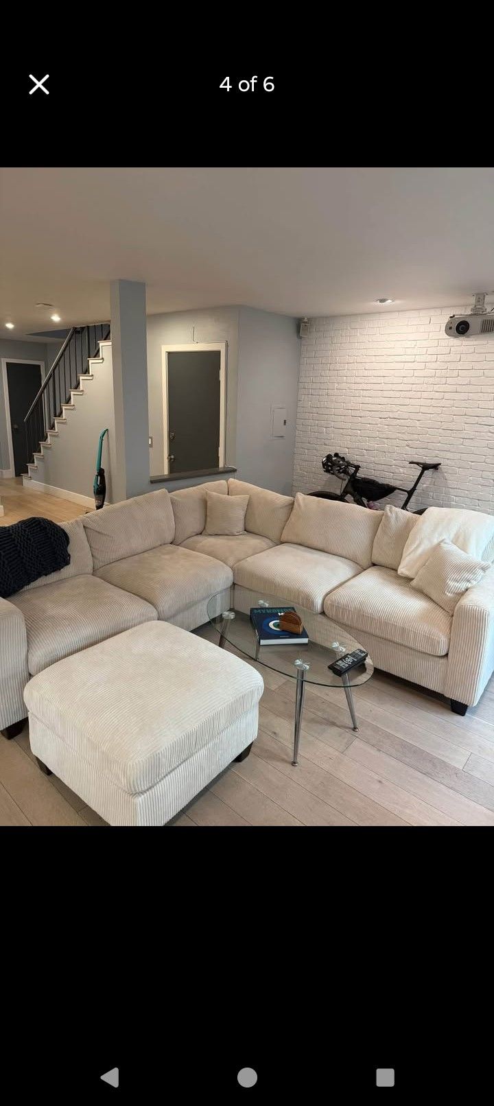 New Sectional Sofa With Ottoman Ivory Corduroy