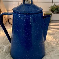 Vintage Enamelware Blue and White Speckled Coffee Pot