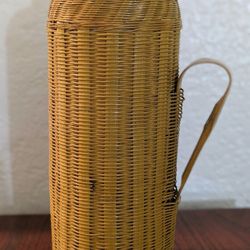 Vintage Wicker Covered Blown Glass Decanter 