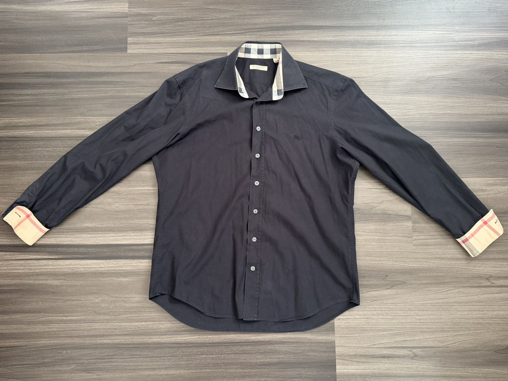 Burberry Brit Nova Plaid Print Cuff Button Up Slim Dress Shirt Men’s Large