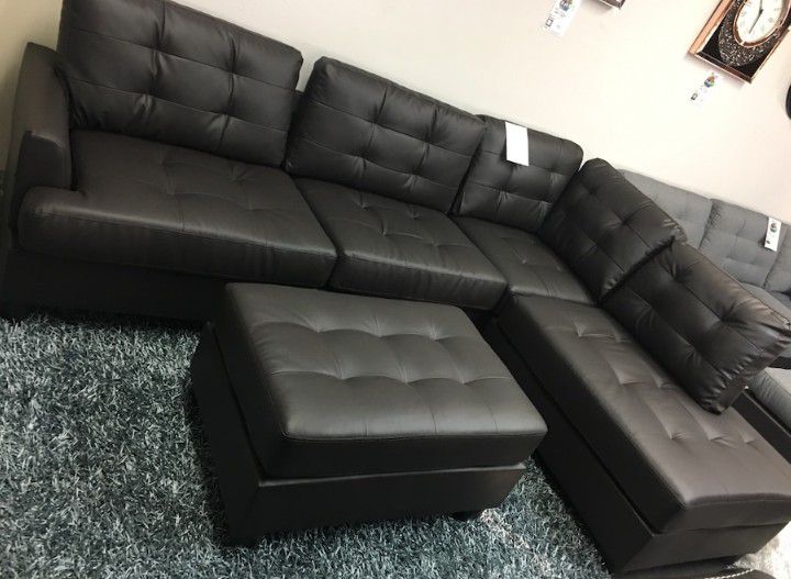 Brand New Espresso Color Faux Leather Sectional Sofa Couch +Ottoman 