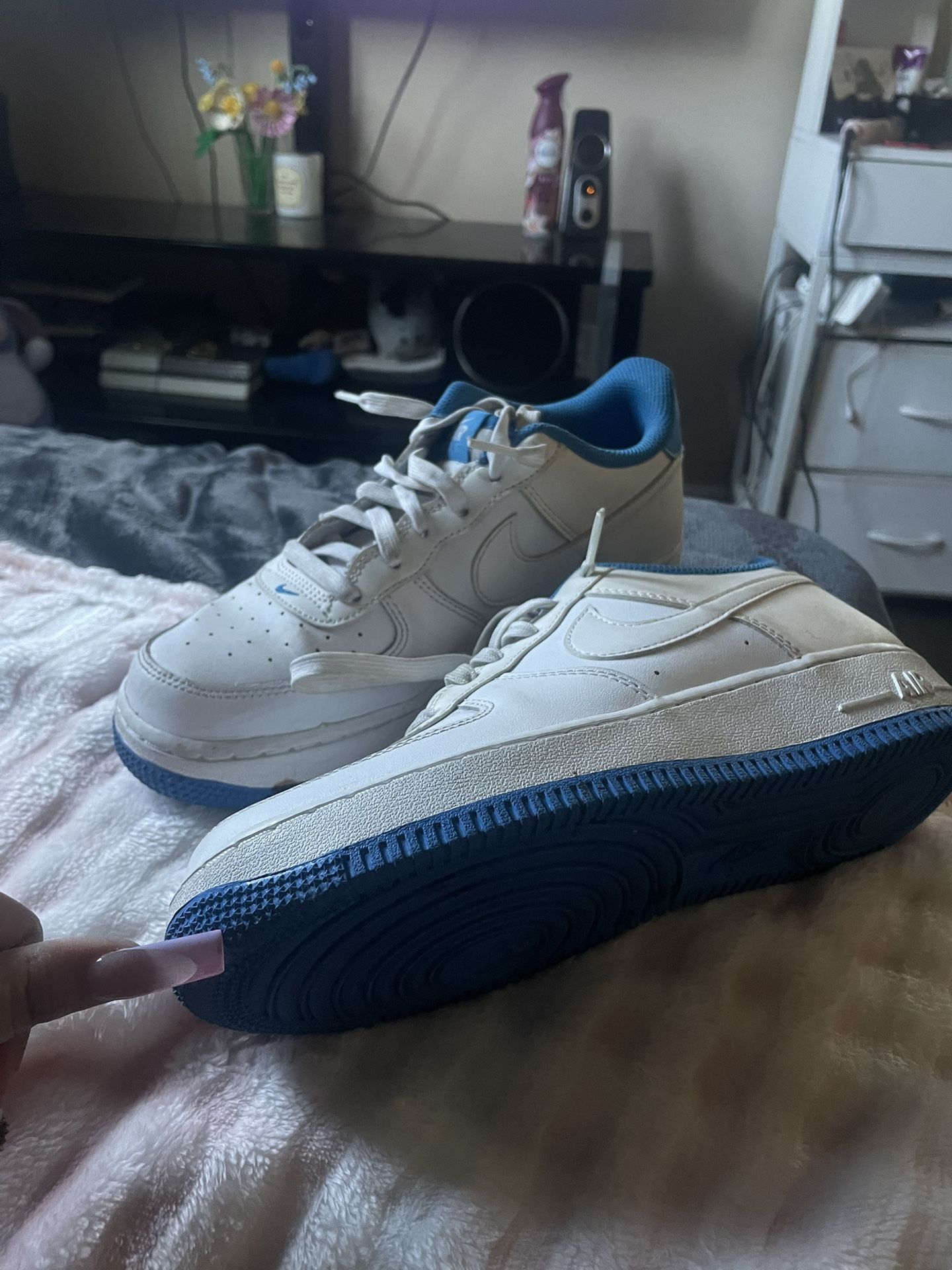 White And Blue Nike Shoes