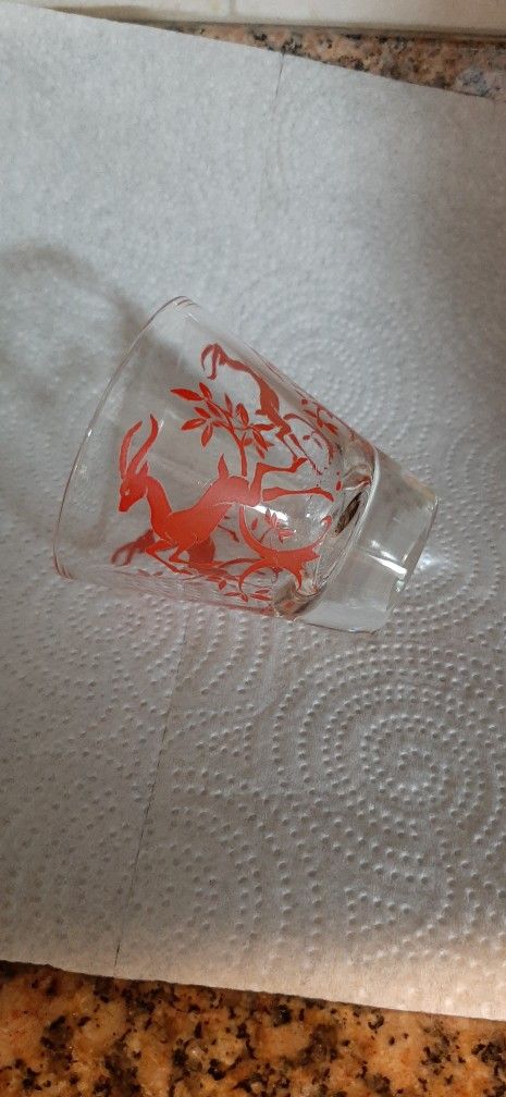 Vintage Gazelle Juice Glass 1950s Red Deer