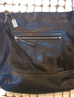 Coach Black Leather Shoulder Bag with Tassel Charm