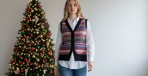 New Tommy Hilfiger Holiday Christmas Sweater Vest Bottom Front Sequins Women’s Sz Large NWT