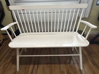48 inch White Windsor Style Wood Bench with Arms