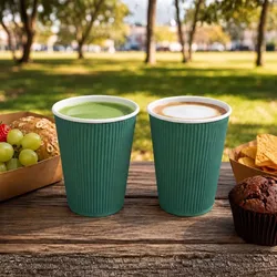 Restpresso 12 oz Forest Green Ripple Wall Coffee Cups 500/Case