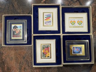 Framed Vintage USPS Stamp Collection (Set of 5, Gift Ready)