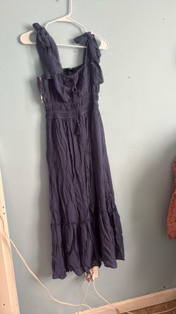 Navy Blue Midi Dress with Tie Straps
