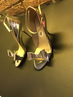 Silver/chrome Bow Heels Size 8! New!