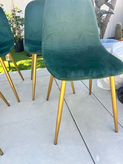 Green Velvet Dining Chairs with Gold Legs – Set of 4