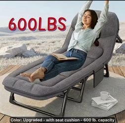 New Gray 600 lb capacity heavy duty portable folding cot with thick mattress with built in headrest
