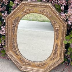 Ornate Mirror Floral Hollywood Regency Gold Gilded Octagon LARGE MCM