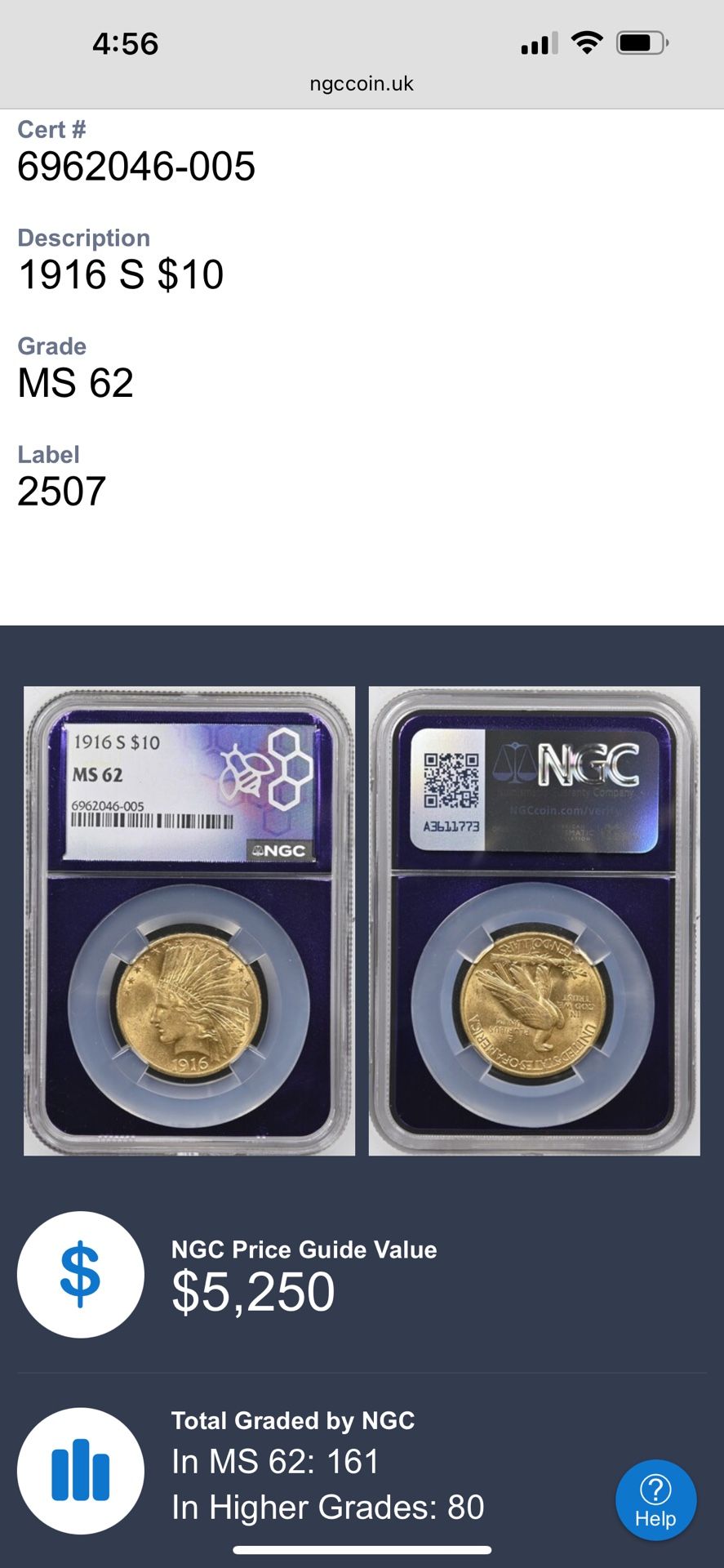 Banger! 1916 S MS62 10 Dollar Indian Head