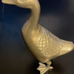 Solid Brass Duck Figurine – Vintage Decor with Natural Patina