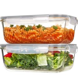 Vtopmart 2Pack 1860ml/ 63oz Large Glass Storage Containers with Lids, Meal Prep Food Container Set with Snap Airtight Lid for Baking, Microwave, Oven,
