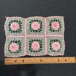 3-Dimensionsal Roses Hand-Crocheted 10” x 7”,  Suitable For Use As A Scarf On Table, Dresser, etc Or Frame As Wall-Hanging