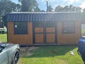 Pre-Owned 12x20 Lofted Barn Shed, Cedar with Black Trim