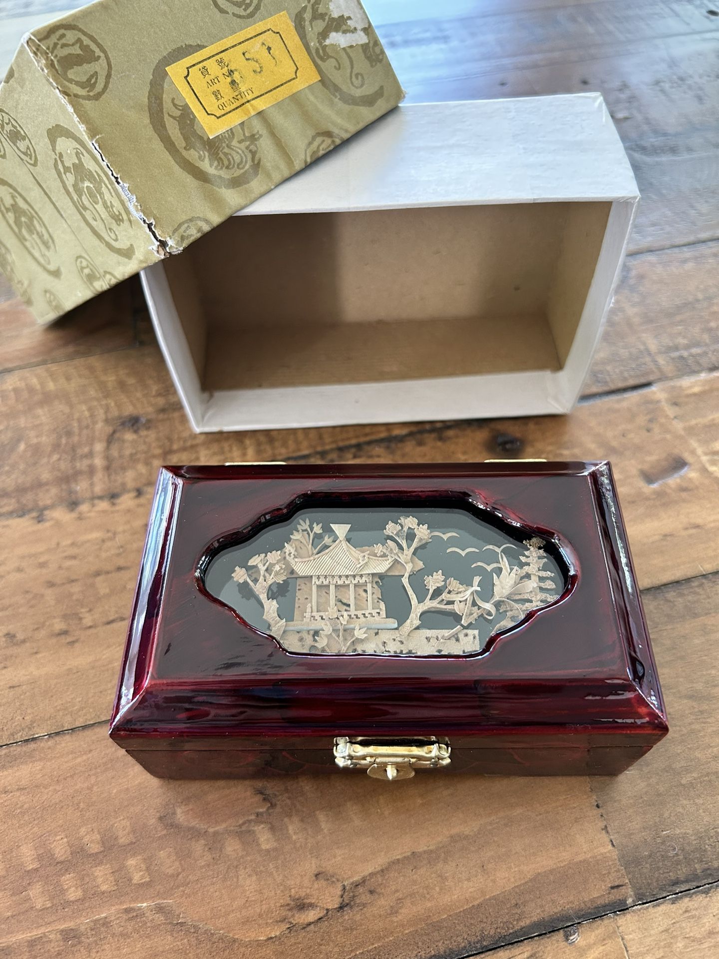 Vintage Lacquered Wooden Trinket Box