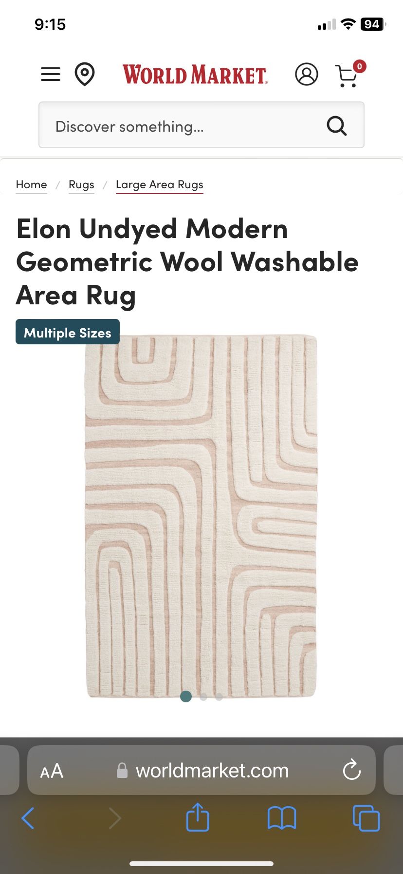 Washable Ivory Wool Rug 5x8 World Market Boho