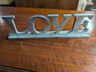 Freestanding Silver Tone Metal LOVE Tabletop Decor Sign