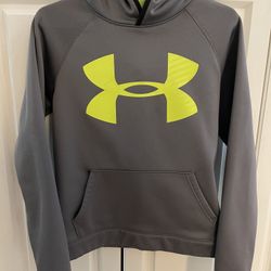 Youth Large Under Armour Loose Fit Grey Pullover Hoodie with Reach Across Front Pocket