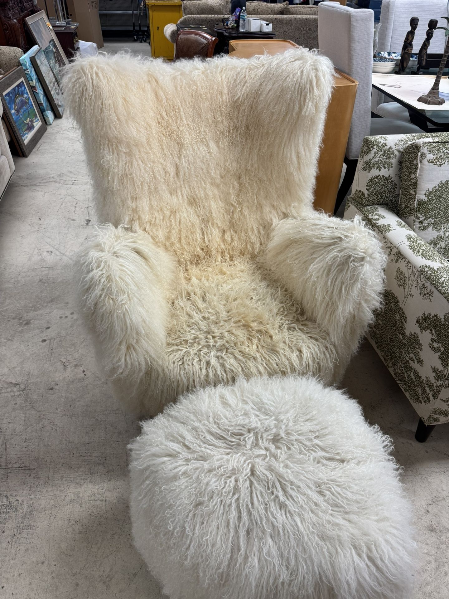 CB2 EXCLUSIVE Bozzi Mongolian Sheepskin Chair & Ottoman - RETAIL $4200