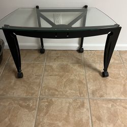 Retro Metal And Glass Rolling Table Coffee Or Side Table