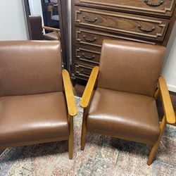 Brown Faux Leather Chairs Like New