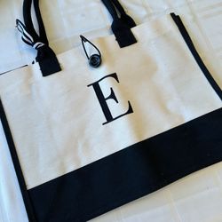 Monogrammed “E” Cotton Tote Bag Black And White