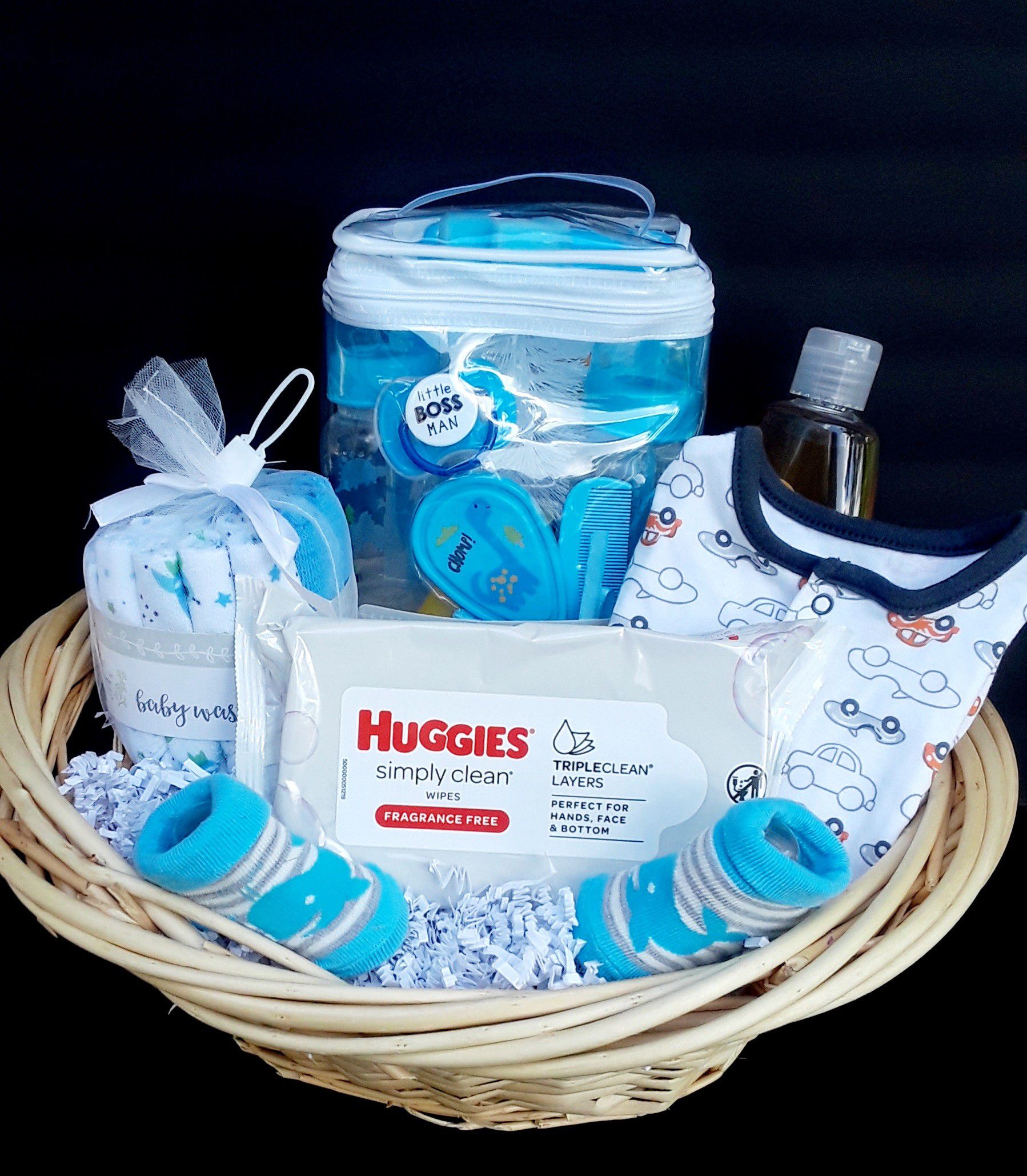 Baby boy blue gift basket
