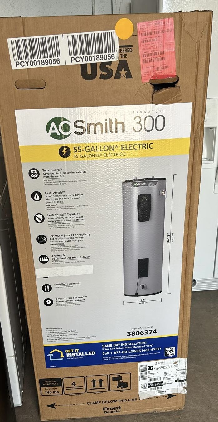 A.O. Smith Signature 300 Series 55-Gallon Tall Icomm Smart Connectivity 9-year 5500-watt Double Element Electric Water Heater