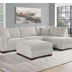 Thomasville Artesia Corduroy Fabric Sectional with Ottoman