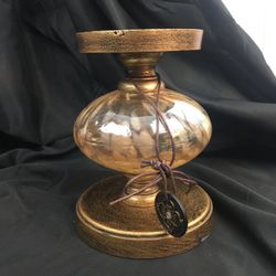 Blown Glass And Metal Candleholder
