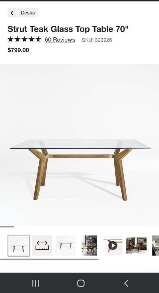 Crate & Barrel Glass Top Table/Desk