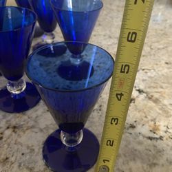 Vintage Barware 10 art deco, cobalt blue glasses 