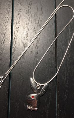 20” 925 Sterling Silver Plated Necklace with Red Swarovski Crystal Eye Playboy Bunny Pendant